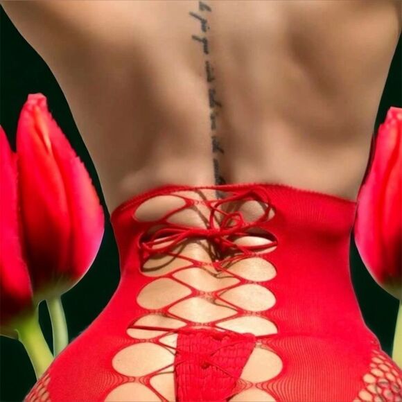 Red Hot l Feels Good On! l Red l Lingerie Romper, Shorts l Soft Mesh l Bow l New - Picture 3 of 8